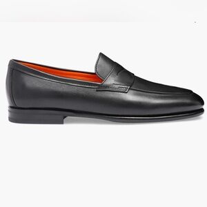 Santoni- Men’s Black Leather Slip-On Penny Loafers Shoes- Worn Once - Size: 11.5